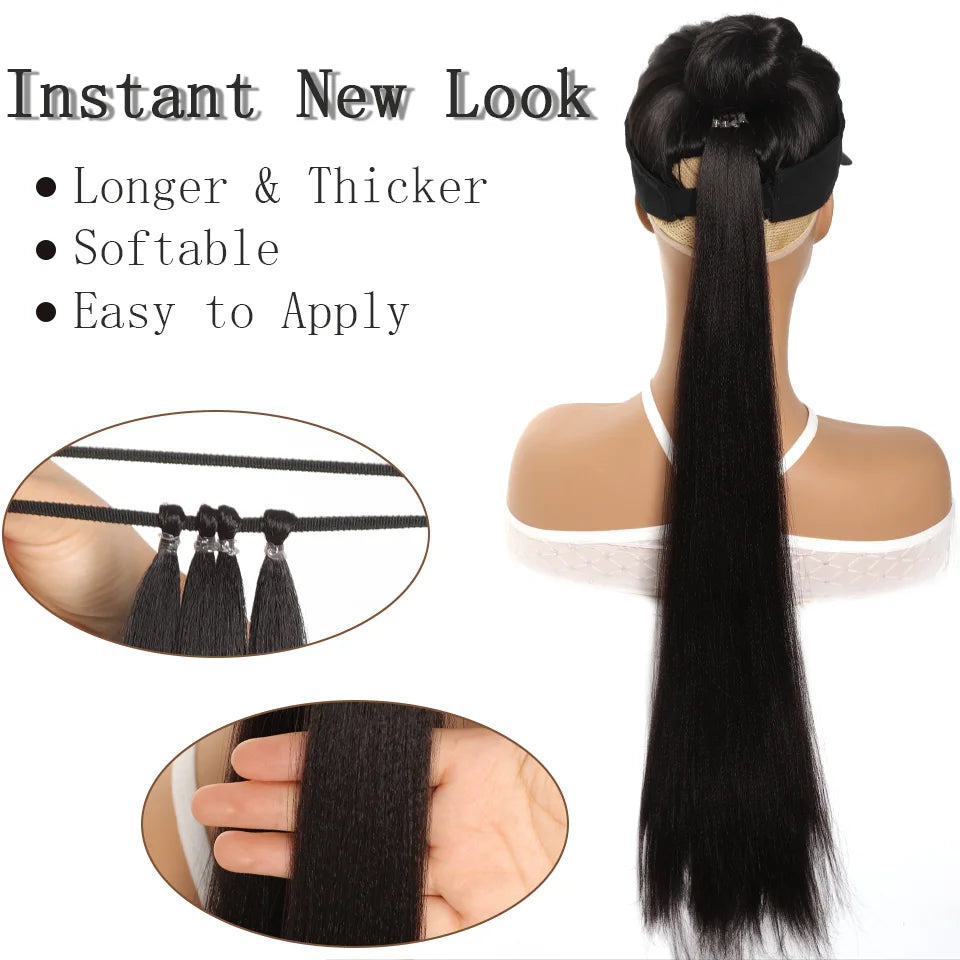 28 Inch Straight Ponytail Extension Synthetic Elastic Hair