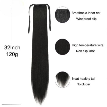 32 Inch Long Straight Drawstring Ponytail Synthetic Hair Extension